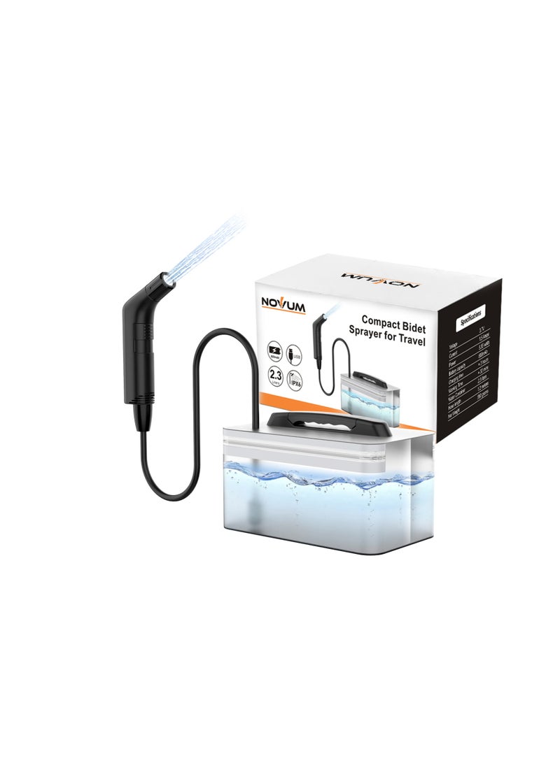 نوفوم شطاف كهربائي محمول للسفر قابل لإعادة الشحن للاستخدام الشخصي للتنظيف الصحي للمرحاض مزود بحاوية مياه سعة 2.3 لتر (لون أسود) - Image 1