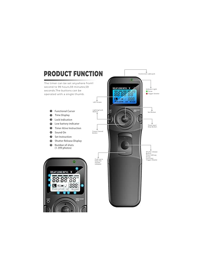 Zaboon Timer Remote Shutter Release Trigger Intervalometer for Canon EOS Rebel T6 T7 80D 70D 60D 60Da 77D T7i T6i T6s SL2 SL1 T5 T3 T5i T4i T3i T2i EOS R M6 M5 Cameras - Image 1
