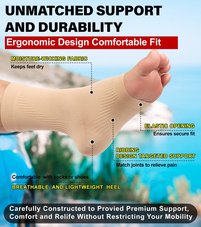 KEKING® Ankle Brace Compression Support Sleeve for Women & Men, Medical Ankle Compression Socks for Plantar Fasciitis, Foot & Ankle Swelling, Achilles Tendon Support, Arch Support, 1 Pair of Beige L - Image 3