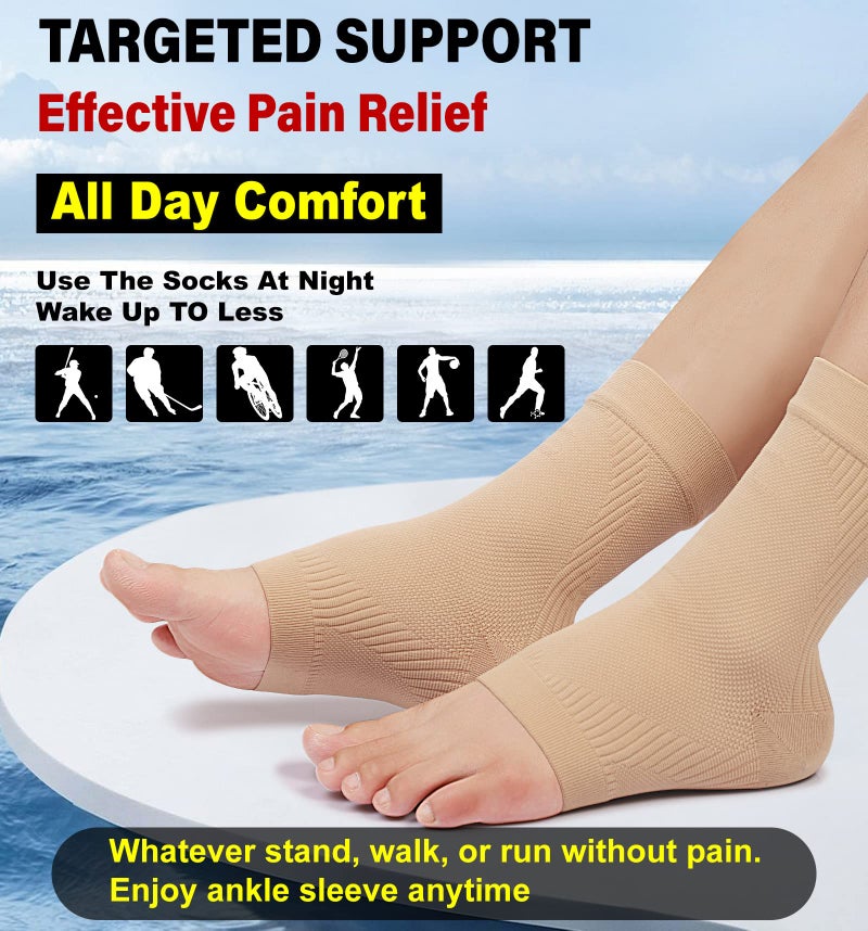 KEKING® Ankle Brace Compression Support Sleeve for Women & Men, Medical Ankle Compression Socks for Plantar Fasciitis, Foot & Ankle Swelling, Achilles Tendon Support, Arch Support, 1 Pair of Beige L - Image 5