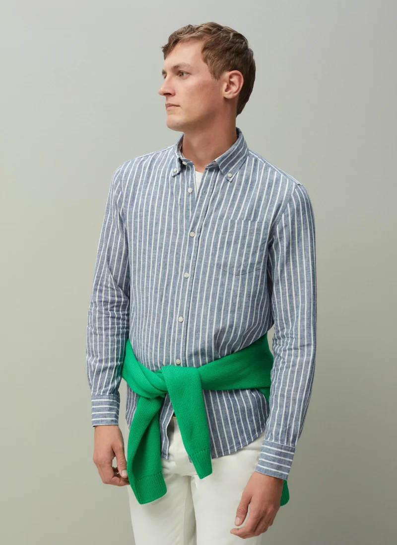 او في اس Ovs Piombo Regular-Fit Linen And Cotton Shirt With Stripes