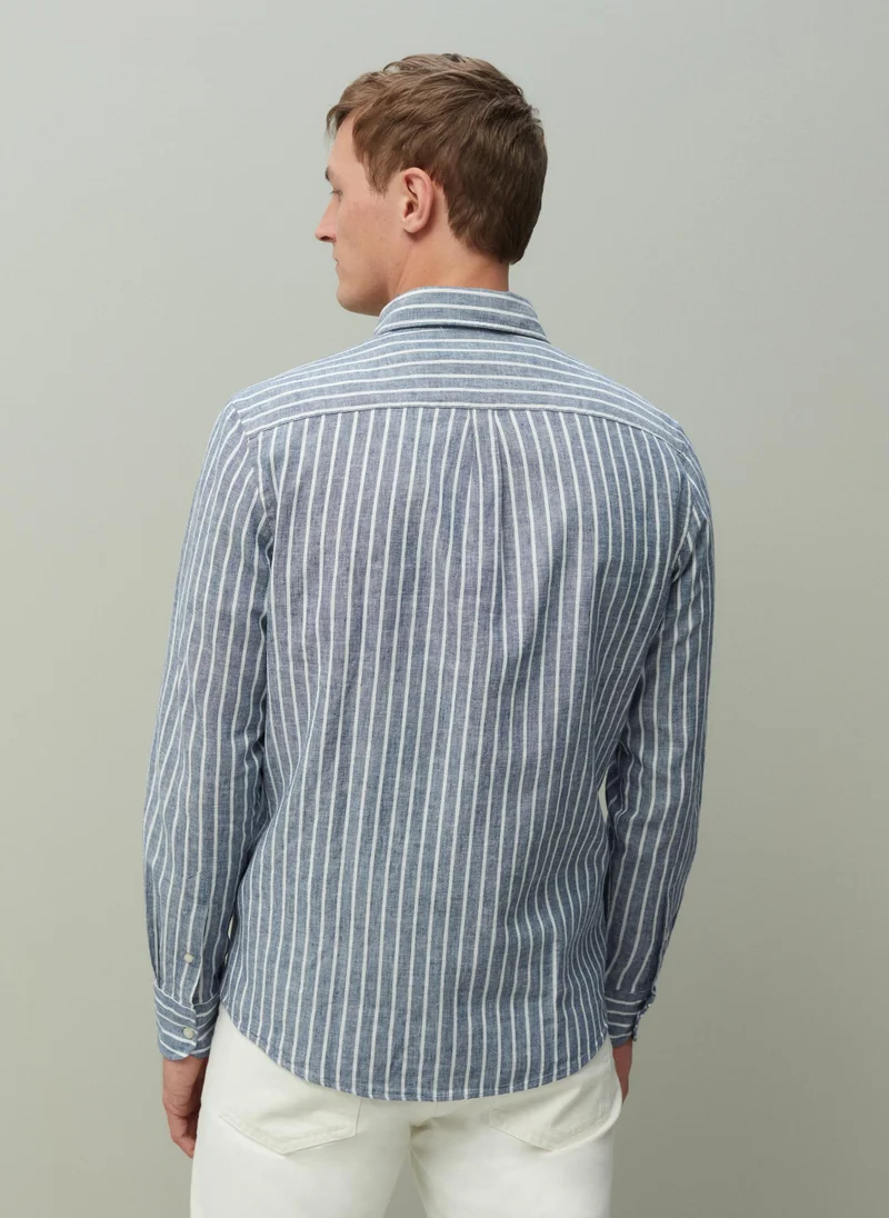 او في اس Ovs Piombo Regular-Fit Linen And Cotton Shirt With Stripes