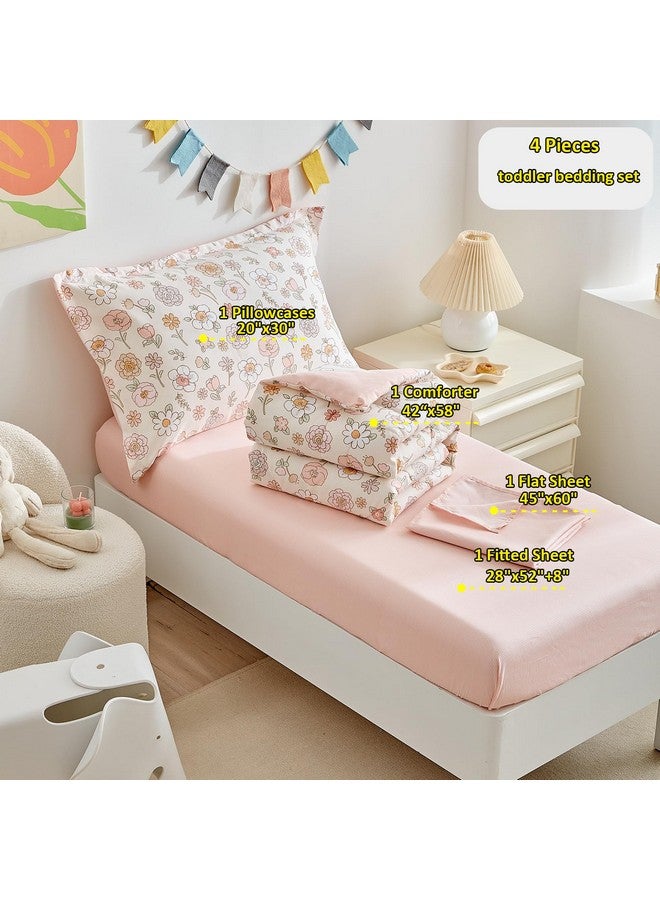 DuShow Floral 4 Piece Girls Toddler Bed Comforter Set Pink Flower Reversible Toddler Bedding Set Soft Baby Crib Bed Sheets Set in a Bag | Include Quilt Comforter,Flat Sheet,Fitted Sheet,Pillowcase - Image 5