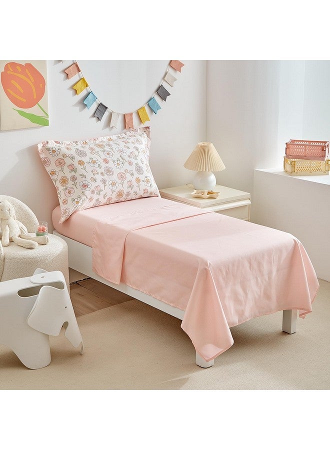 DuShow Floral 4 Piece Girls Toddler Bed Comforter Set Pink Flower Reversible Toddler Bedding Set Soft Baby Crib Bed Sheets Set in a Bag | Include Quilt Comforter,Flat Sheet,Fitted Sheet,Pillowcase - Image 4