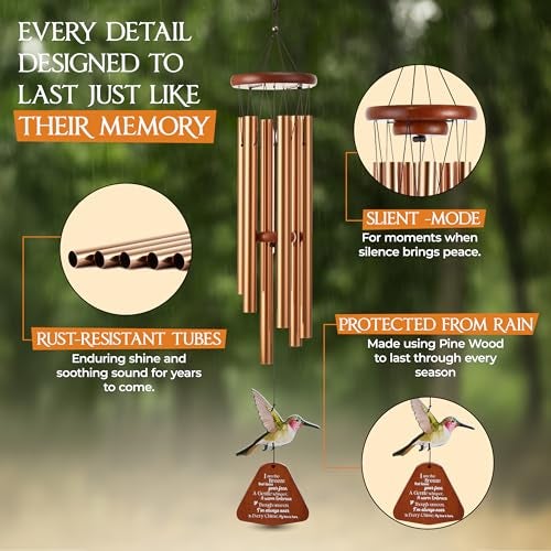 Captain Decor 32 Inch Hummingbird Memorial Wind Chimes Outdoor, Sympathy Gifts for Loss of Loved One, Memorial Gifts for Loss of Mom, Sympathy Wind Chimes for Mother, Father, Brother, Sister - Image 5