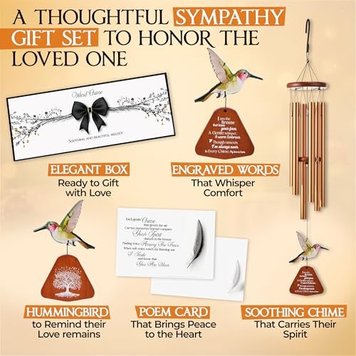 Captain Decor 32 Inch Hummingbird Memorial Wind Chimes Outdoor, Sympathy Gifts for Loss of Loved One, Memorial Gifts for Loss of Mom, Sympathy Wind Chimes for Mother, Father, Brother, Sister - Image 4
