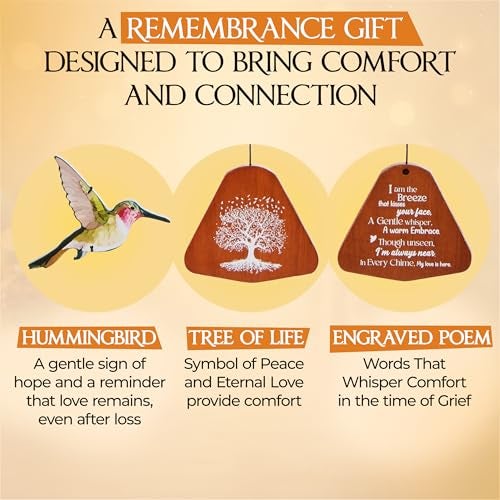 Captain Decor 32 Inch Hummingbird Memorial Wind Chimes Outdoor, Sympathy Gifts for Loss of Loved One, Memorial Gifts for Loss of Mom, Sympathy Wind Chimes for Mother, Father, Brother, Sister - Image 2