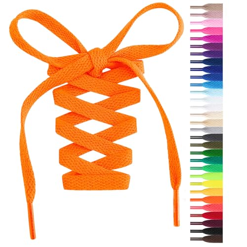 Handshop Flat Shoelaces 5/16" - Shoe Laces Replacements For Sneakers and Athletic Shoes Boots Neon Orange 102cm - Image 1