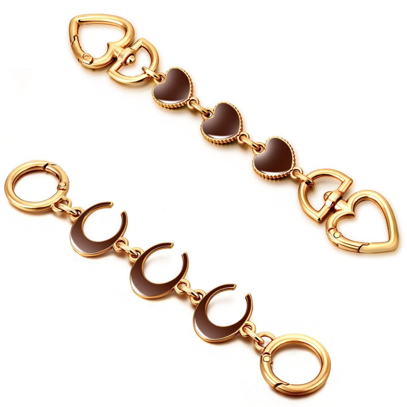 Tmtains 2Pcs Bag Extender Chain Heart Moon Purse Strap Extenders for Handbags Purse Extender Chain Gold Chain Purse Strap Replacement Brown Purse Accessories Bag Charms for Handbags Purse Christmas Gifts - Image 1