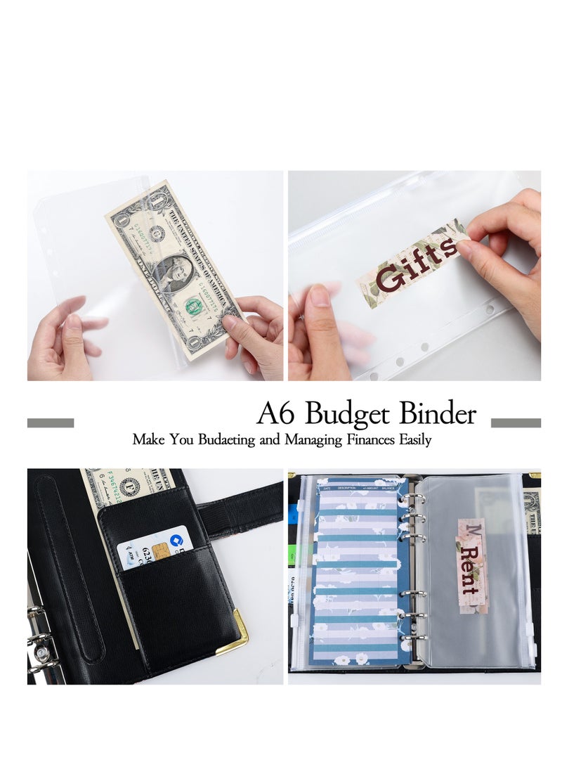 Zikra A6 PU Leather Budget Binder Planner Budget Binder with Zipper Envelope Budget Binder with 12 Pieces Clear Zipper Envelope 12 Pieces Budget Sheet Cash Envelope for Budgeting Save Money - Image 3