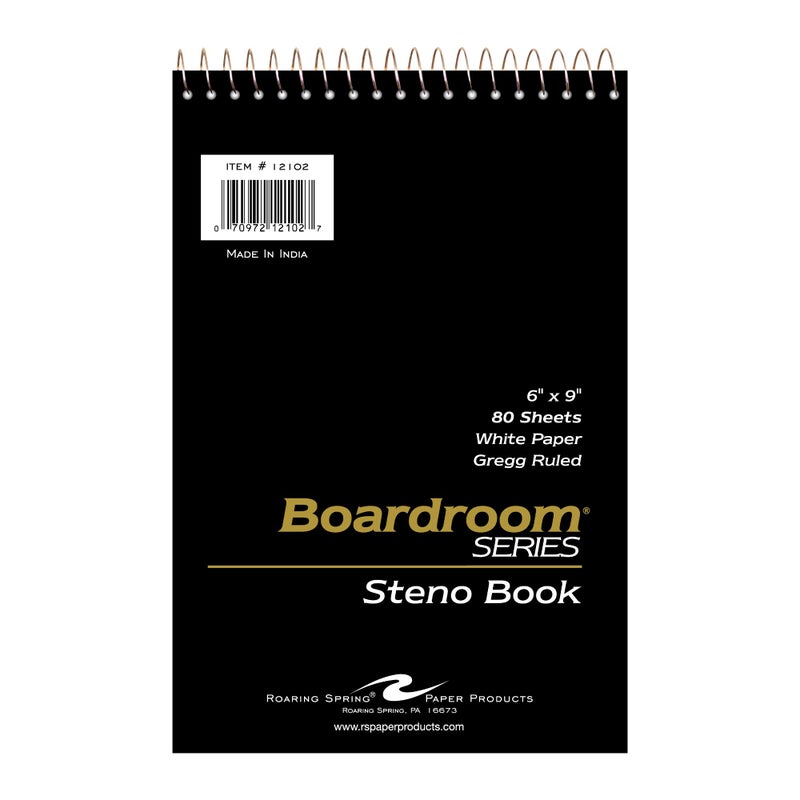 Roaring Spring Spiral Steno Pad, 6"x9", Gregg Ruled, 80 Sheets 15# White Paper Per Book, Proudly Made in The USA!, Snag Proof Wire, Stiff Board Covers (Pack of 1) - Image 1