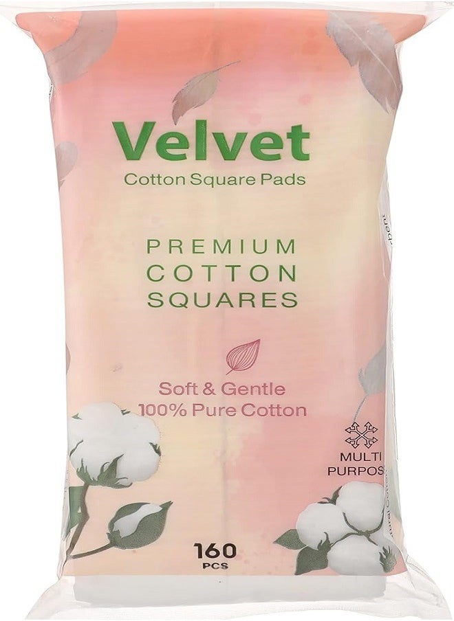 VELVET multipurpose square cotton pads pack of 160 pcs 