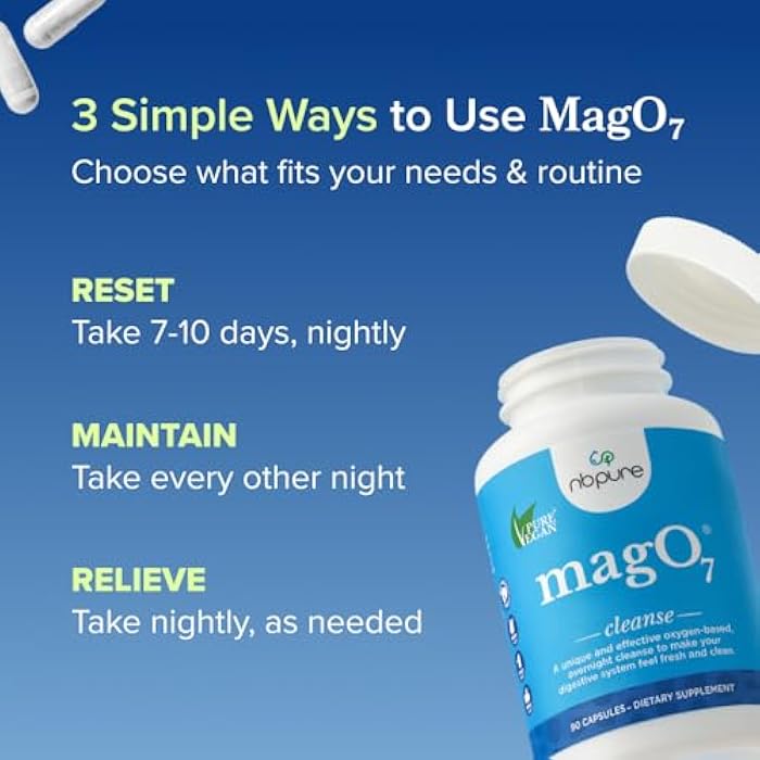 nbpure MagO7 - Natural Colon Cleanse & Detox | Occasional Constipation Relief, Stool Softening, & Bloating Support for Men & Women | Ozonated Magnesium Oxide, 90 Capsules - Image 3