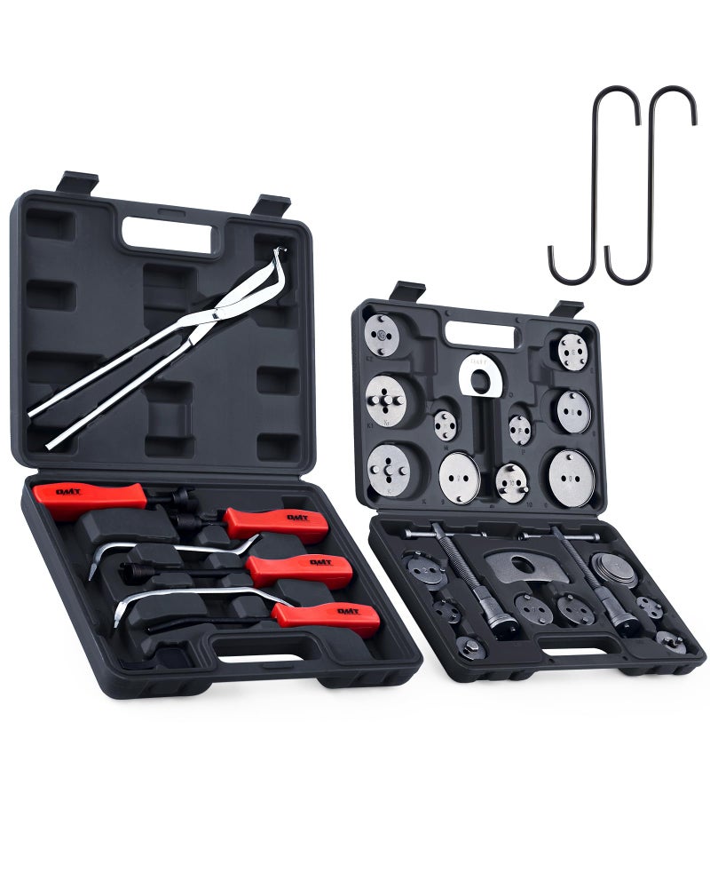 Orion Motor Tech 32pc Dual Brake Tools 2 in 1 Disc Brake Caliper Tool Set and Drum Brake Tool Kit Brake Caliper Tool and Brake Drum Tool with Brake Spring Tool Pliers Installer Remover Adjuster