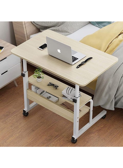Multi-Tier Laptop Desk with Smooth and Lockable Wheels for Multi-Purpose White maple