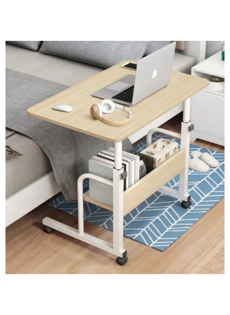 Multi-Tier Laptop Desk with Smooth and Lockable Wheels for Multi-Purpose White maple