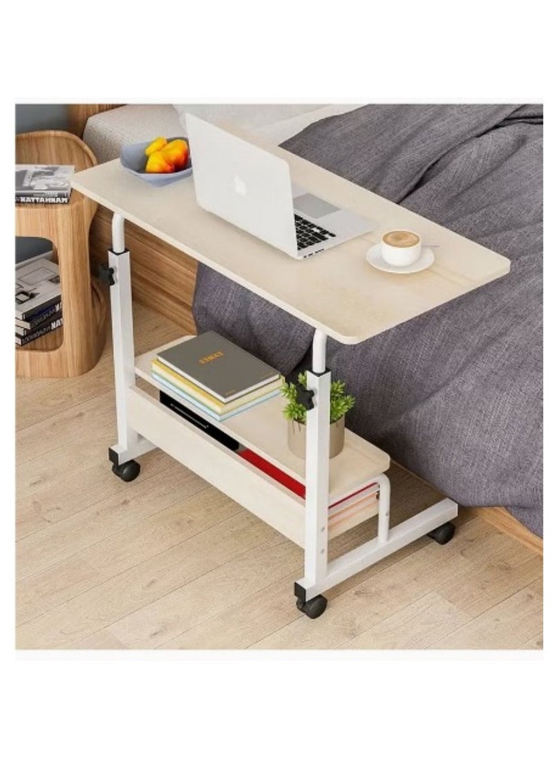 Multi-Tier Laptop Desk with Smooth and Lockable Wheels for Multi-Purpose White maple