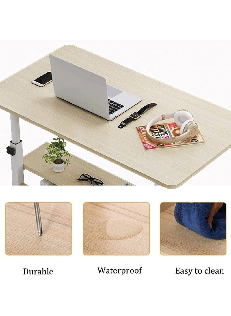 Multi-Tier Laptop Desk with Smooth and Lockable Wheels for Multi-Purpose White maple