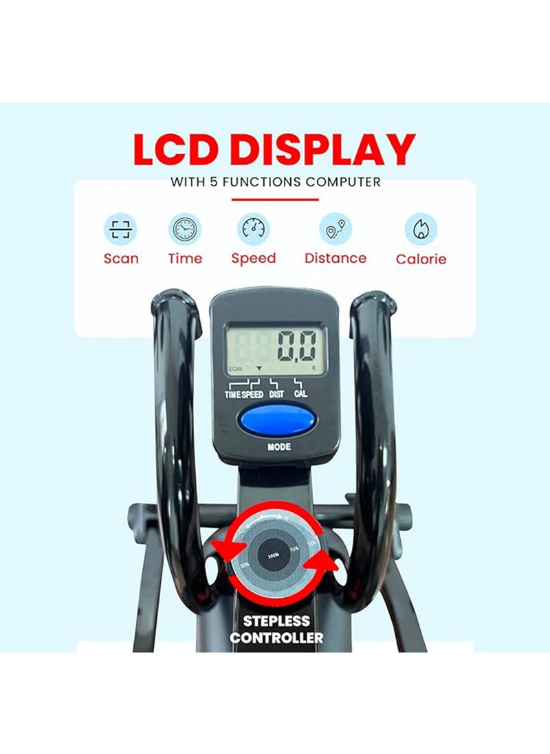 SOB-11000 2-in-1 Orbitrek Elliptical Cross Trainer Exercise Cycle - Ideal Cardio Workout Machine/Bike for Home with LCD Display, Adjustable Resistance, Seat adjustment, 7 kg Flywheel