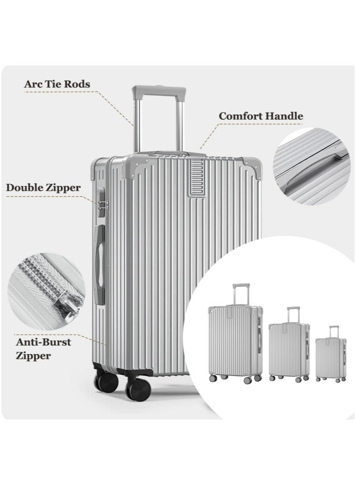 GGEROU Luggage Sets,Expandable Hardshell Luggage,3-piece (20/24/28)" Suitcase Sets,with Universal Wheels, Lightweight Travel Luggage with Lock, Silver - Image 3