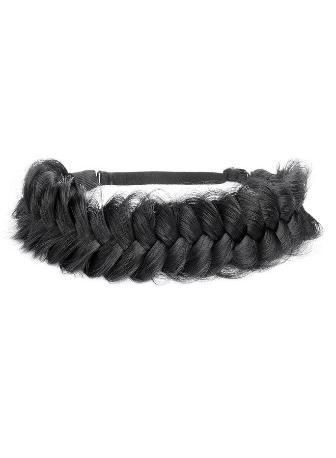 DIGUAN Messy Wide 2 Strands Synthetic Hair Braided Headband Hairpiece Women Girl Beauty Accessory 62G/2.1 Oz (Black) - Image 1