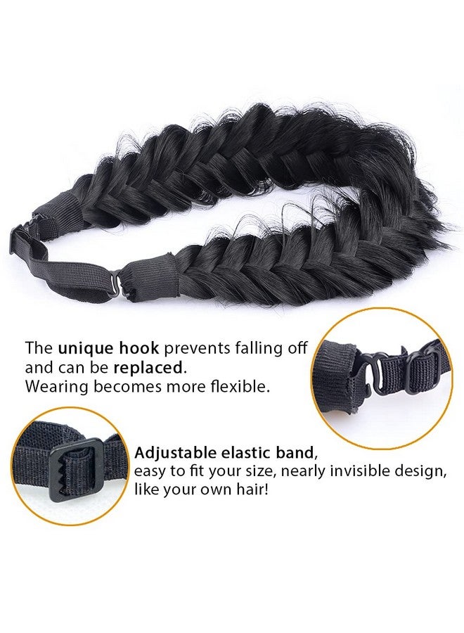 DIGUAN Messy Wide 2 Strands Synthetic Hair Braided Headband Hairpiece Women Girl Beauty Accessory 62G/2.1 Oz (Black) - Image 4