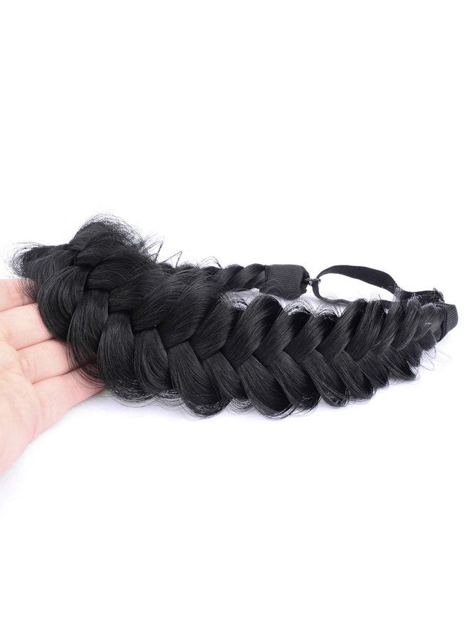 DIGUAN Messy Wide 2 Strands Synthetic Hair Braided Headband Hairpiece Women Girl Beauty Accessory 62G/2.1 Oz (Black) - Image 3