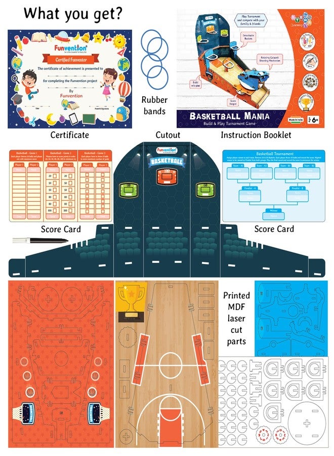 فنفينشين لعبة Funvention Basketball Mania التعليمية للأطفال، لعبة STEM يمكنك تركيبها بنفسك - Image 3