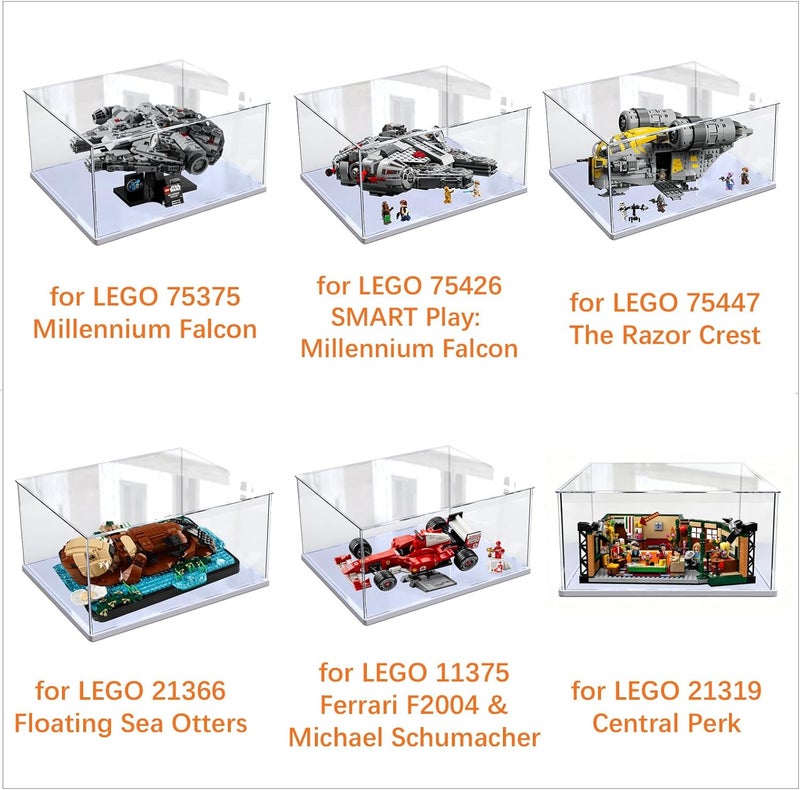 إليبيور حاوية عرض أكريليك للمجموعات لـ Lego Millennium Falcon 75375 لـ Friends 21319 Car 42151 75380 42204، حاوية عرض بلاكسجلاس شفافة وتخزين مع إضاءة LED، أبيض 35 × 25 × 15 سم - Image 3