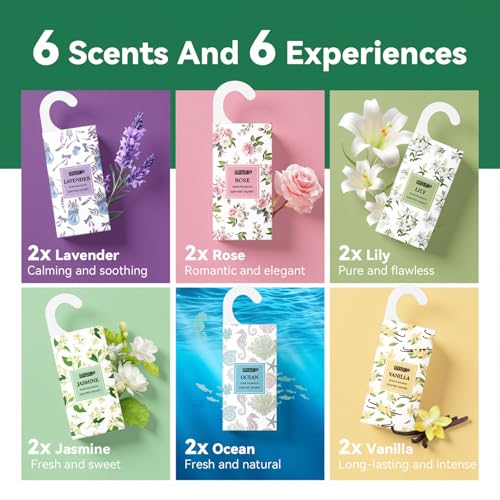 MYARO 12 Packs Large Sachets for Drawers and Closets, Large Hanging Sachet Bags Closet Air Fresheners Potpourri Bags Long-Lasting 6 Scents - Lavender, Rose, Jasmine, Ocean, Vanilla, Lily - Image 4