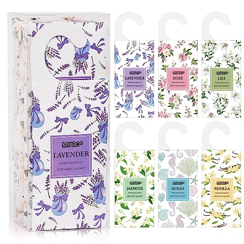MYARO 12 Packs Large Sachets for Drawers and Closets, Large Hanging Sachet Bags Closet Air Fresheners Potpourri Bags Long-Lasting 6 Scents - Lavender, Rose, Jasmine, Ocean, Vanilla, Lily - Image 1
