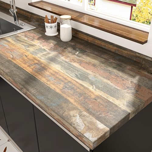 STICKEEP Brown Wood Contact Paper for Countertops Waterproof Shiplap Peel and Stick Wallpaper Self Adhesive Countertop Contact Paper Peel and Stick Wood Wallpaper for Cabinets Tables RV 118" x 17.71" - Image 3