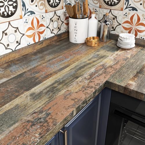 STICKEEP Brown Wood Contact Paper for Countertops Waterproof Shiplap Peel and Stick Wallpaper Self Adhesive Countertop Contact Paper Peel and Stick Wood Wallpaper for Cabinets Tables RV 118" x 17.71" - Image 1