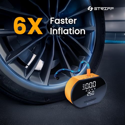 STRIFF AirEdge Tire Inflator Portable with 2-in-1 Rechargeable & Corded Power, 150 PSI Tyre Inflator with Digital Display, Air Pump with LED & Auto ShutOff, Ideal for Car, Bike, Cycle and Ball - Image 2
