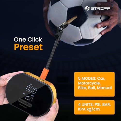 STRIFF AirEdge Tire Inflator Portable with 2-in-1 Rechargeable & Corded Power, 150 PSI Tyre Inflator with Digital Display, Air Pump with LED & Auto ShutOff, Ideal for Car, Bike, Cycle and Ball - Image 5