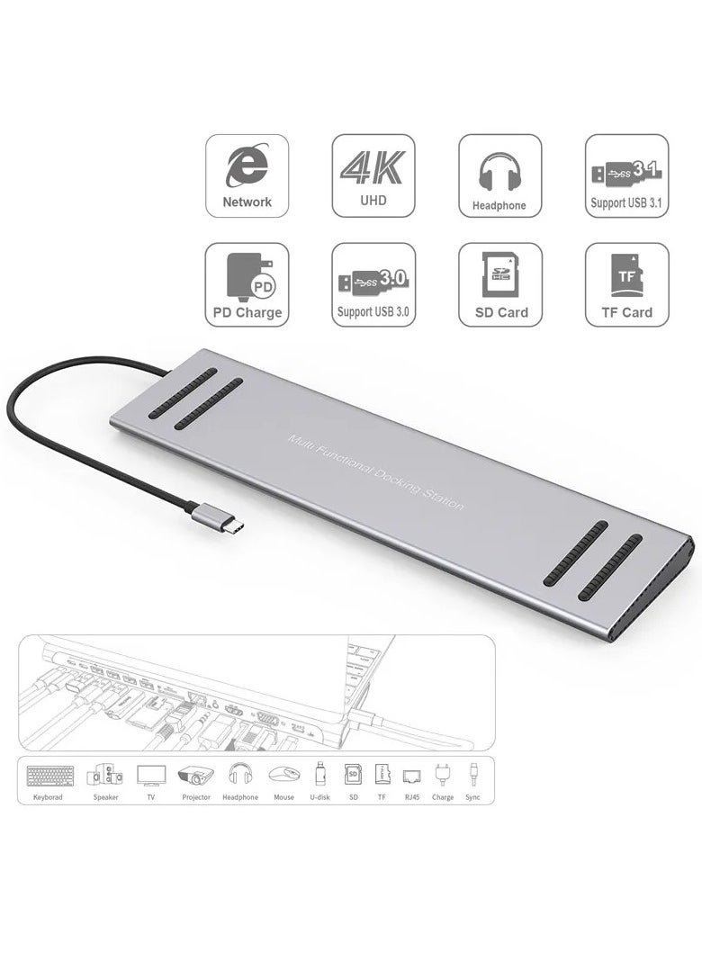 14 in 1 USB-C Docking Station Dual Monitor – USB-C Laptop Docking Station with HDMI, DisplayPort, Ethernet, USB Ports, Audio, and Power Delivery, Multiport Adapter for MacBook, Windows Laptops, Tablets, Supports Dual Monitor Setup, Plug and Play