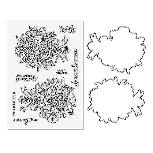 Hying Fall Flowers Clear Stamps and Dies for Card Making and Photo Album Decorations, Blessing Sentence Words Rubber Stamps Thanksgiving Flowers Cutting Die Seal for DIY Scrapbooking - Image 1
