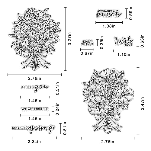 Hying Fall Flowers Clear Stamps and Dies for Card Making and Photo Album Decorations, Blessing Sentence Words Rubber Stamps Thanksgiving Flowers Cutting Die Seal for DIY Scrapbooking - Image 2