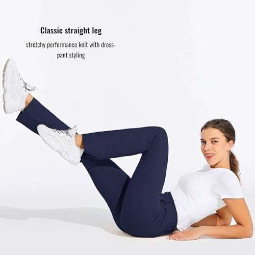 Willit 31" Women's Yoga Dress Pants Straight Leg Work Slacks Stretchy Office Casual Pants 4 Pockets Belt Loops Navy Blue XL - Image 5