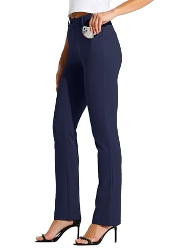 Willit 31" Women's Yoga Dress Pants Straight Leg Work Slacks Stretchy Office Casual Pants 4 Pockets Belt Loops Navy Blue XL - Image 1