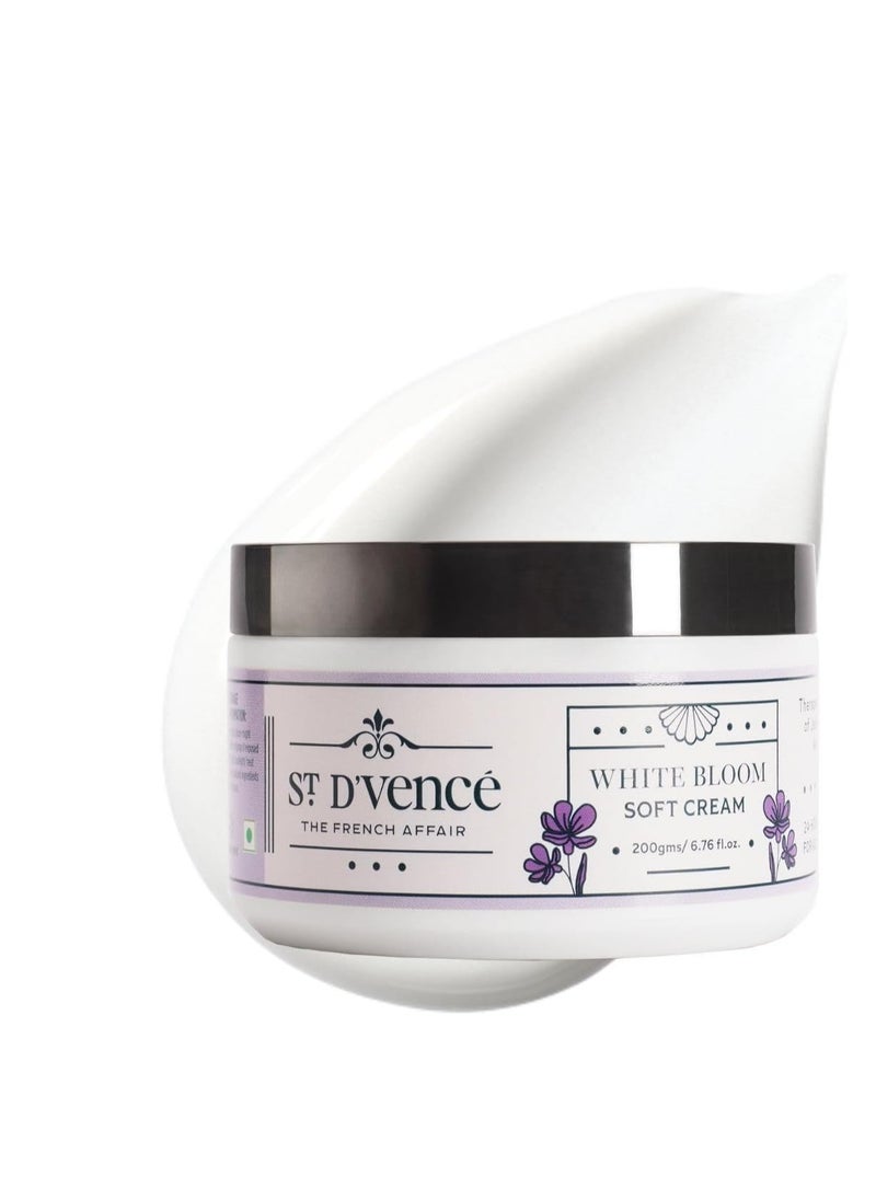 ST. D'VENCÉ - ST. D'VENCÉ White Bloom Soft Light Body Moisturizer | Jasmine, Iris, Shea Butter & Aloe Vera | Fast Absorbing, Non-Sticky Moisturising Cream For Men & Women | Introductory Offer- 200Gms - Image 1