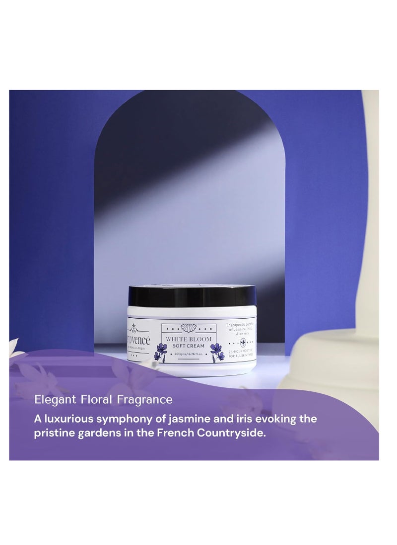ST. D'VENCÉ - ST. D'VENCÉ White Bloom Soft Light Body Moisturizer | Jasmine, Iris, Shea Butter & Aloe Vera | Fast Absorbing, Non-Sticky Moisturising Cream For Men & Women | Introductory Offer- 200Gms - Image 1