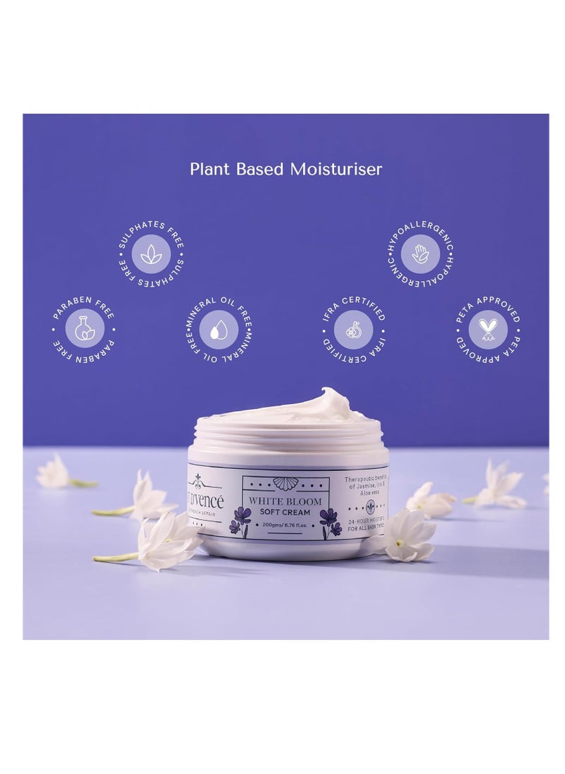 ST. D'VENCÉ - ST. D'VENCÉ White Bloom Soft Light Body Moisturizer | Jasmine, Iris, Shea Butter & Aloe Vera | Fast Absorbing, Non-Sticky Moisturising Cream For Men & Women | Introductory Offer- 200Gms - Image 1