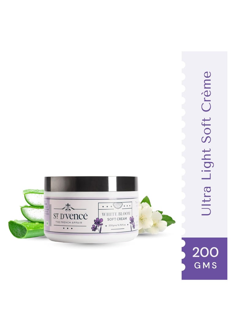 ST. D'VENCÉ - ST. D'VENCÉ White Bloom Soft Light Body Moisturizer | Jasmine, Iris, Shea Butter & Aloe Vera | Fast Absorbing, Non-Sticky Moisturising Cream For Men & Women | Introductory Offer- 200Gms - Image 1