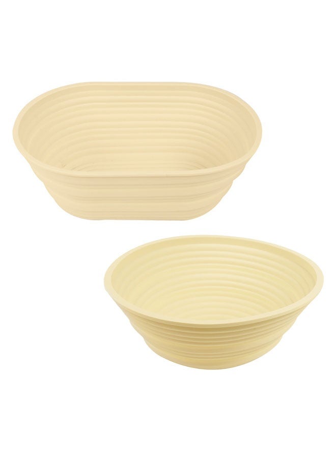 Arabest 2Pcs Silicone Banneton Bread Proofing Baskets, 10" Oval & 9" Round Foldable Non-Stick Dough Proofing Bowl Containers-BPA Free, Optimum Sourdough Bread Baking Supplies(Beige) - Image 2
