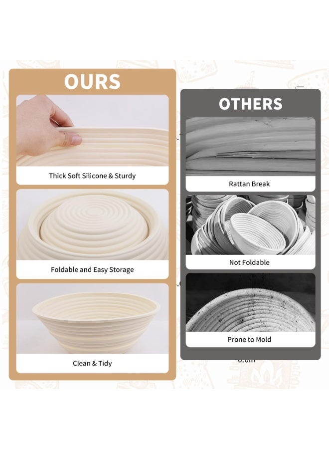 Arabest 2Pcs Silicone Banneton Bread Proofing Baskets, 10" Oval & 9" Round Foldable Non-Stick Dough Proofing Bowl Containers-BPA Free, Optimum Sourdough Bread Baking Supplies(Beige) - Image 5