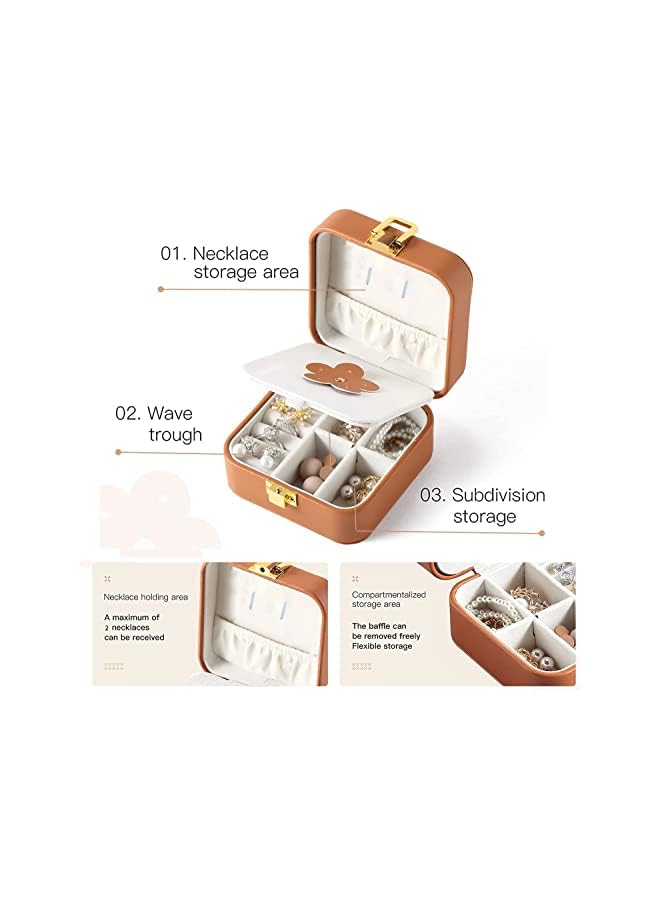 PROMASS Jewelry Box, Women Travel Case Organizer Boxes Bulk Storage Holder, Portable MINI Jewelry Box Built-In Makeup Mirror for Necklace, Bracelet, Earring, ​Ring, Brown - Image 3