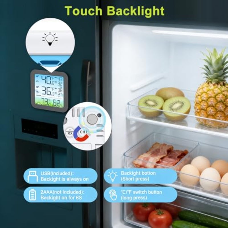 Wireless Fridge and Freezer Thermometer with Alarm, Max/Min Records, Digital, Remote Range, Magnetic Stand Options, ABS Plastic, White, Real-time Monitoring - Image 4