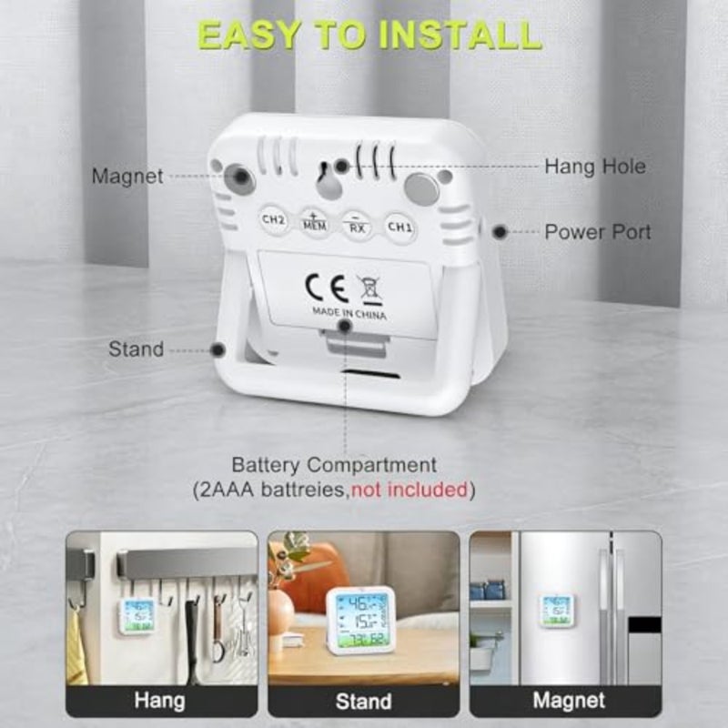 Wireless Fridge and Freezer Thermometer with Alarm, Max/Min Records, Digital, Remote Range, Magnetic Stand Options, ABS Plastic, White, Real-time Monitoring - Image 5