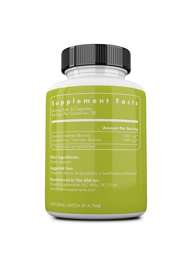 انسيسترال سابليمينتس مكملات غذائية من أنسيسترال، أمعاء لحوم البقر التي تتغذى على العشب مع الكرشة، 3000 ملغ، مكمل غذائي للهضم يدعم ارتجاع المريء وصحة الأمعاء والجهاز الهضمي، غير معدل وراثيًا، 180 كبسولة - Image 2